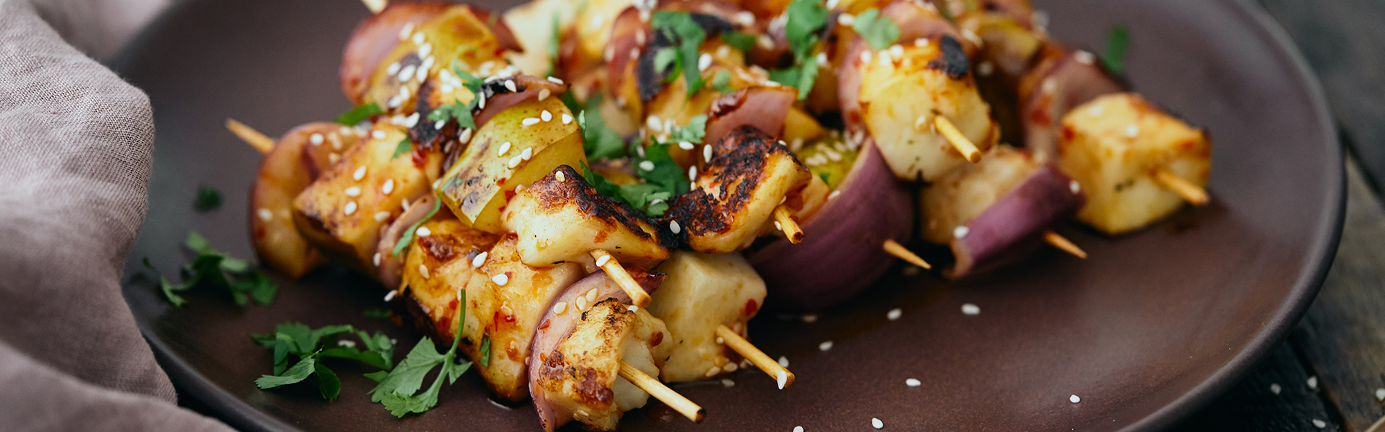 Pear Halloumi Skewers with Chili Sauce