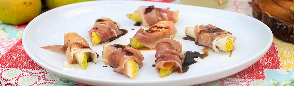Pears wrapped in Prosciutto