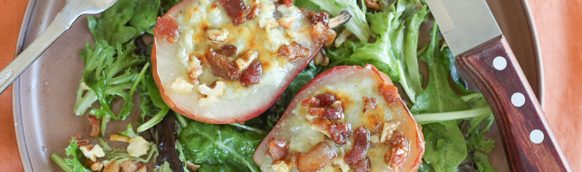 Baked Pears with Cheese, Walnuts & Honey